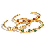 Green Stone Stainless Steel Love Cuff Bracelet