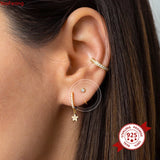 YooFaning 925 Silver Ear Stud C Shape Zircon Cartilage Huggie Earrings