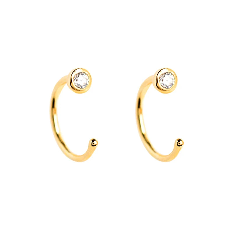 YooFaning 925 Silver Ear Stud C Shape Zircon Cartilage Huggie Earrings