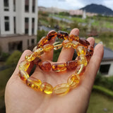 Amber Bracelet for Women Natural Flower Plant Oval Beads Jewelry