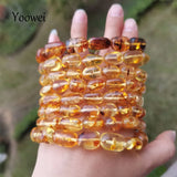 Amber Bracelet for Women Natural Flower Plant Oval Beads Jewelry
