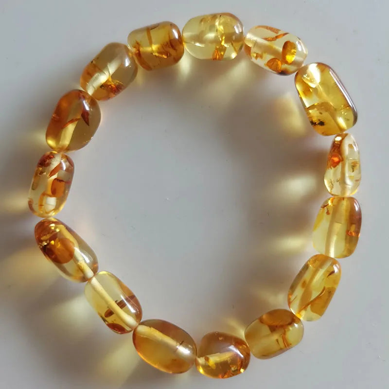 Amber Bracelet for Women Natural Flower Plant Oval Beads Jewelry