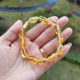 Amber Bracelet for Women Natural Flower Plant Oval Beads Jewelry