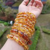 Amber Bracelet for Women Natural Flower Plant Oval Beads Jewelry