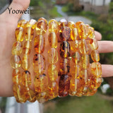 Amber Bracelet for Women Natural Flower Plant Oval Beads Jewelry
