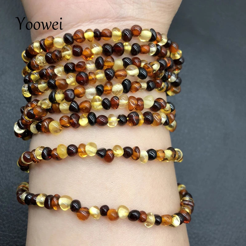 4mm Natural Amber Bracelet Women Multilayered Sweater Chain Necklace