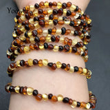4mm Natural Amber Bracelet Women Multilayered Sweater Chain Necklace