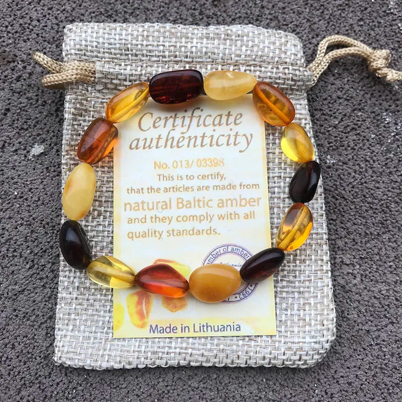 Natural Amber Bracelet for Women 100% Bead Multicolor Gem Amber Jewelry