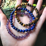 Beaded Bracelet Unisex Amethyst Rose Quartz Tiger Eye Lapis Lazuli Agate