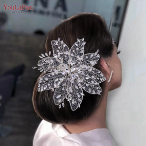Wedding Floral Hair Clip Big Flower Headpieces Bridal Tiara Side Hairpin