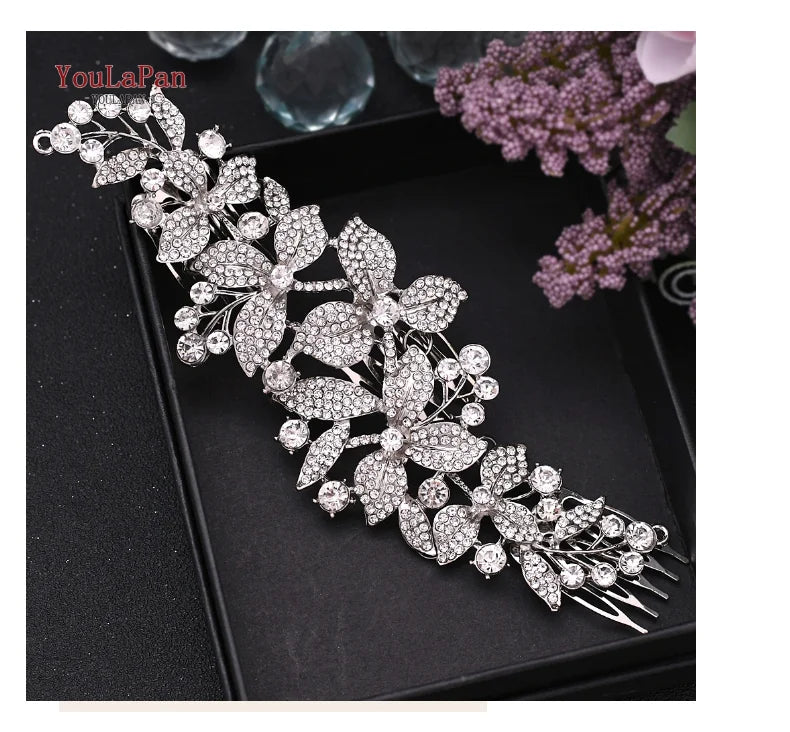 HP301 Crystal Rhinestones Headpiece Tiara Comb for Women