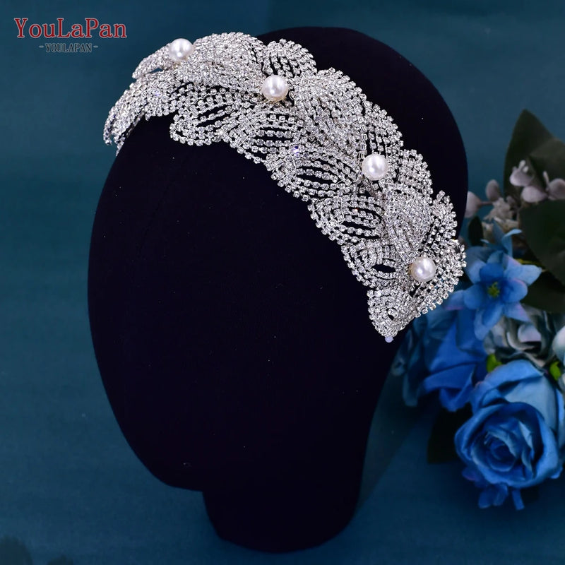 HP366 Rhinestone Bridal Tiara & Headdress Pearls Headwear