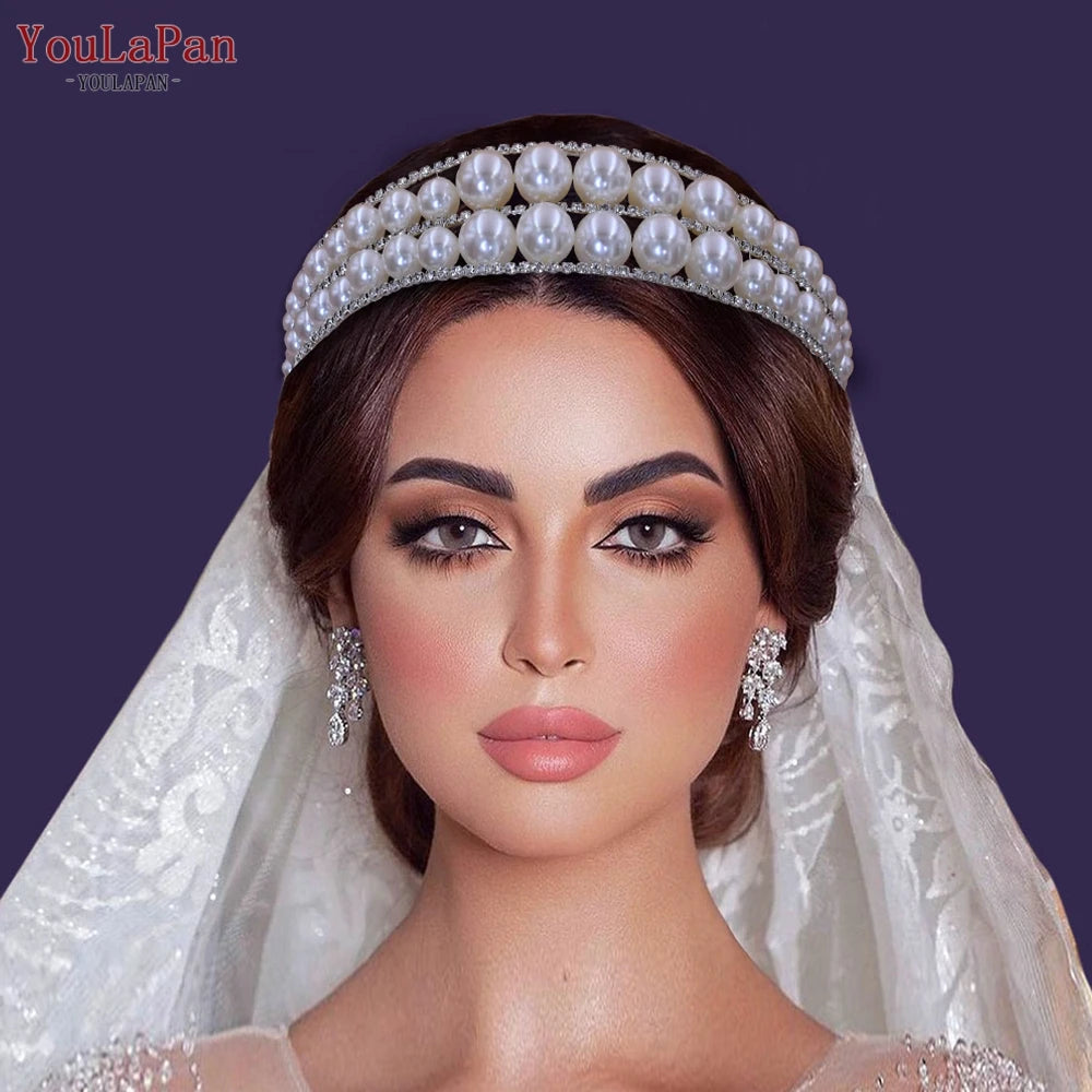 HP400 Pearl Headband Bride Tiara Head Jewelry for Wedding Hair Accessories