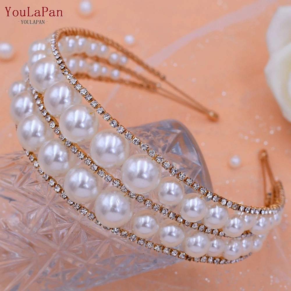 HP400 Pearl Headband Bride Tiara Head Jewelry for Wedding Hair Accessories