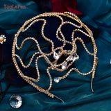 Golden Woman Head Hoop Bridal Hair Ornaments Rhinestone Headband