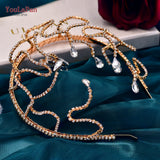 Golden Woman Head Hoop Bridal Hair Ornaments Rhinestone Headband