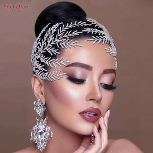 Bridal Hair Pieces Rhinestone Tiara Hairband Leaf Wedding Hair Jewelry