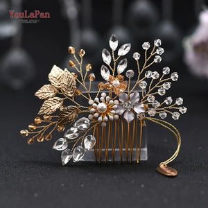 Golden Woman Comb Floral Bridal Headwear Wedding Hairpin