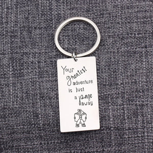 Book Lover Engraved Keychain Stainless Steel Keyrings Bag Charms