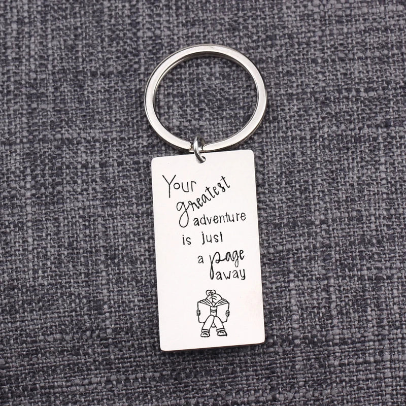 Book Lover Engraved Keychain Stainless Steel Keyrings Bag Charms