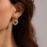 Youthway 18K Plated Double Layer CZ Pearl Earrings