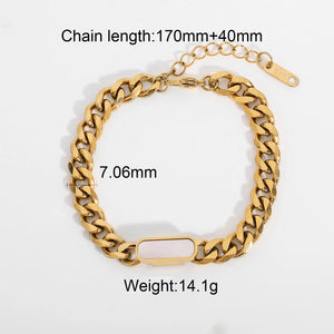 18k Plated Stainless Steel Cuban Chain Bracelet for Women