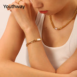 18k Plated Stainless Steel Cuban Chain Bracelet for Women