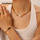 18k Plated Stainless Steel Cuban Chain Bracelet for Women