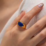Youthway Oval Lapis Lazuli Stone Ring Waterproof Jewelry