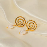 Youthway Freshwater Pearl Spiral Drop Earrings Waterproof Jewelry