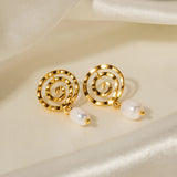 Youthway Freshwater Pearl Spiral Drop Earrings Waterproof Jewelry