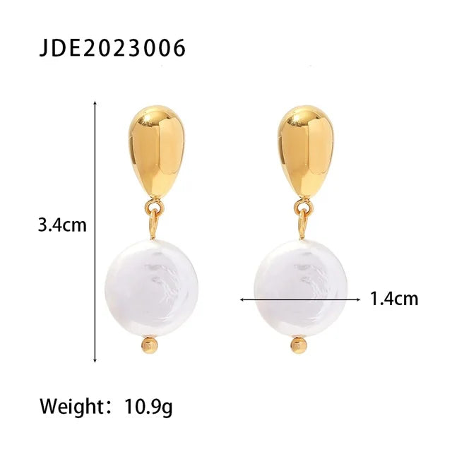 Natural Freshwater Pearl Drop Earrings Stainless Steel Waterproof