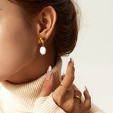 Natural Freshwater Pearl Drop Earrings Stainless Steel Waterproof