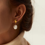 Natural Freshwater Pearl Drop Earrings Stainless Steel Waterproof
