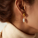 Natural Freshwater Pearl Drop Earrings Stainless Steel Waterproof