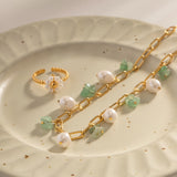 Youthway Stainless Steel Chain Natural Stone Pearl Pendant Necklace