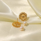 Youthway Stainless Steel Daisy Stud Earrings Freshwater Pearl French Jewelry