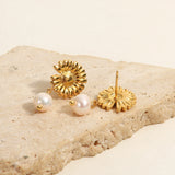 Youthway Stainless Steel Daisy Stud Earrings Freshwater Pearl French Jewelry
