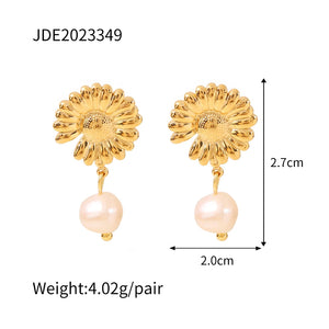 Youthway Stainless Steel Daisy Stud Earrings Freshwater Pearl French Jewelry