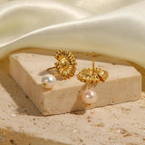 Youthway Stainless Steel Daisy Stud Earrings Freshwater Pearl French Jewelry