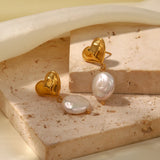 French Vintage Steel Heart Pearl Earrings