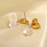 French Vintage Steel Heart Pearl Earrings