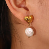 French Vintage Steel Heart Pearl Earrings