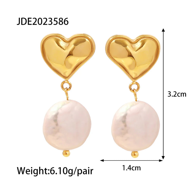 French Vintage Steel Heart Pearl Earrings