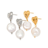 French Vintage Steel Heart Pearl Earrings