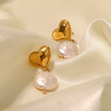French Vintage Steel Heart Pearl Earrings