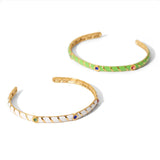 Youthway Golden Stainless Steel Metal Bangle Waterproof Textured Jewelry