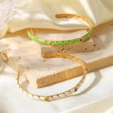 Youthway Golden Stainless Steel Metal Bangle Waterproof Textured Jewelry