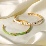 Youthway Golden Stainless Steel Metal Bangle Waterproof Textured Jewelry