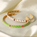 Youthway Golden Stainless Steel Metal Bangle Waterproof Textured Jewelry